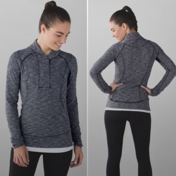 lululemon athletica Tops - Lululemon Think Fast Pullover Zip Coco Pique Black Cuffins